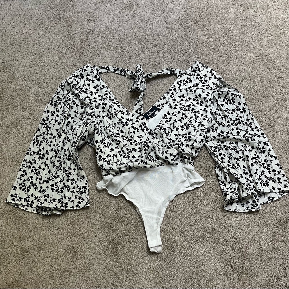 Lulu's Black and White Floral Bodysuit